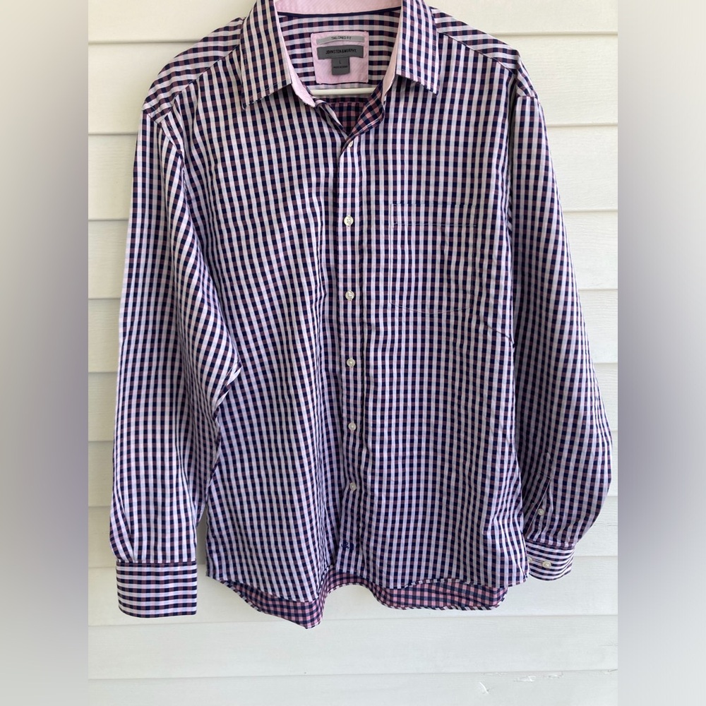 Johnston & Murphy Men Tailored Fit Dress shirt Sz Lg•Plum&Pink